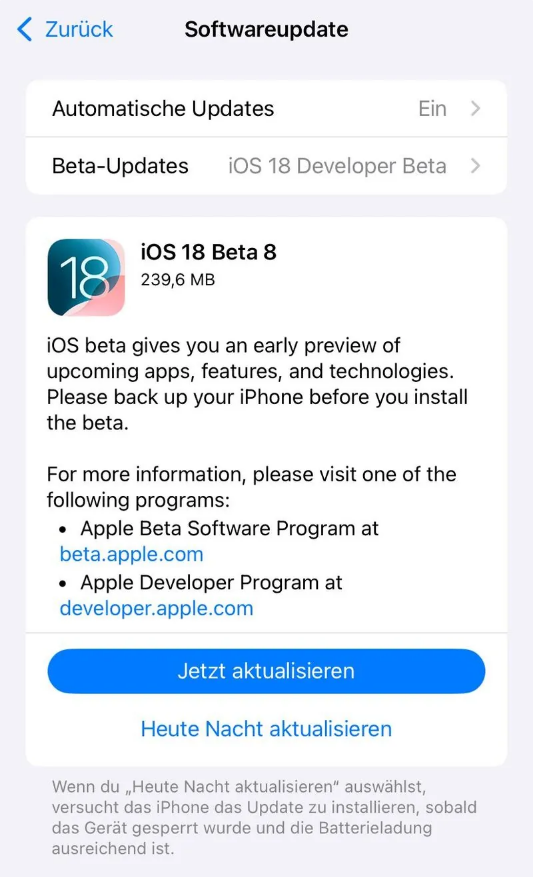 修武苹果手机维修分享苹果 iOS / iPadOS 18 开发者预览版 Beta 8 发布 